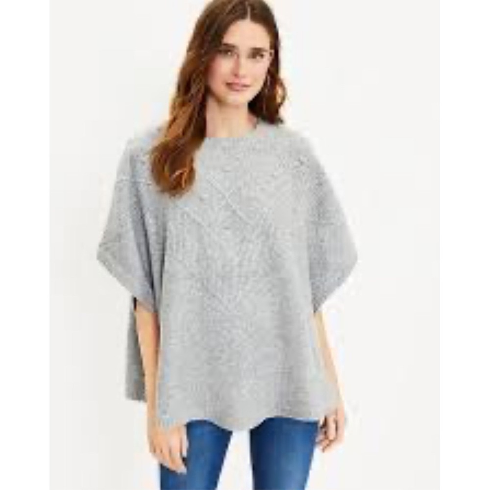 LOFT Grey Knit‎ Poncho Sweater Women's M/L Textured Geometric Design